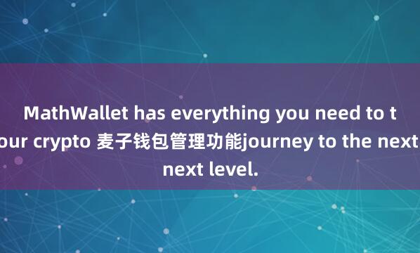 MathWallet has everything you need to take your crypto 麦子钱包管理功能journey to the next level.