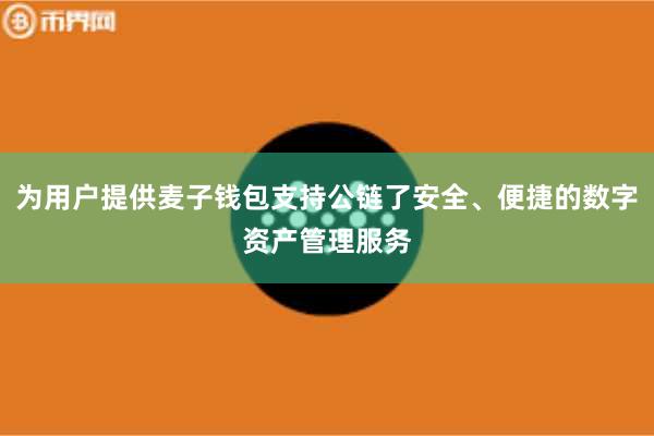 为用户提供麦子钱包支持公链了安全、便捷的数字资产管理服务